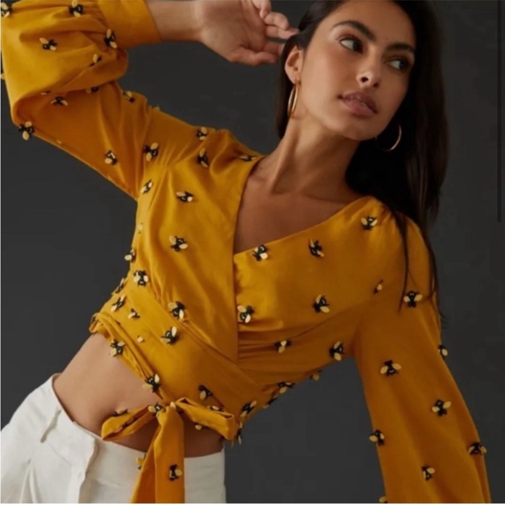Maeve mustard bumble bee blouse